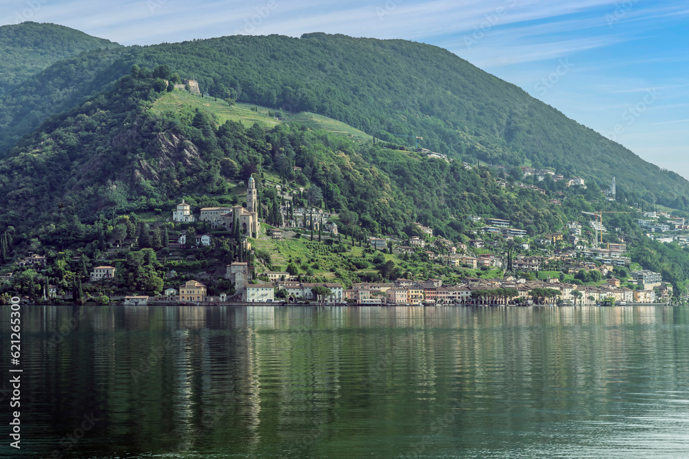 Panoramic view of Morcote, Switzerland, in the morning light
