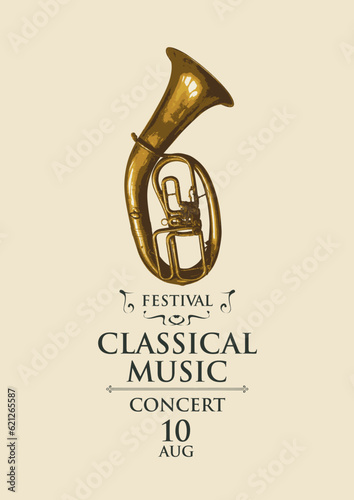 Canvas Print Vector poster for classical music concert or festival with wind instruments trum