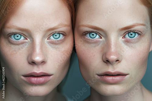 Generative AI illustration of stunning redhead with green eyes close up portrait