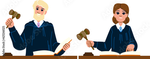 justice judge man woman vector. wo legal, gavel judgment, male verdict justice judge man woman character. people flat cartoon illustration