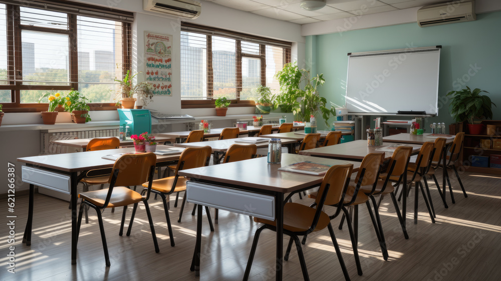 Generative ai illustration of empty and conceptuel classroom interior design Generative ai illustration of empty and conceptuel classroom interior design