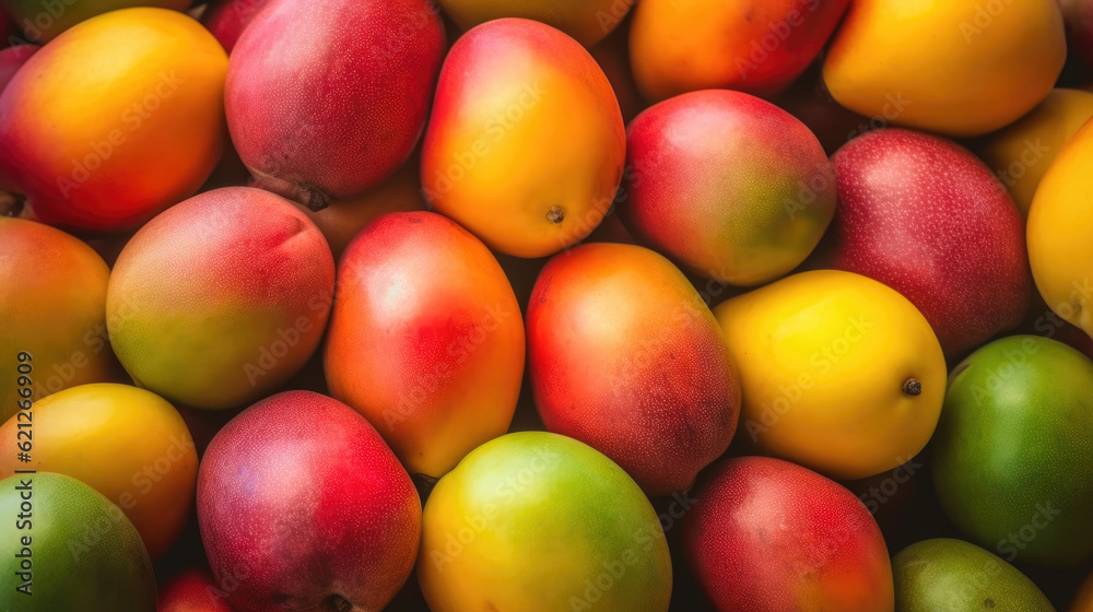 A Heap of Colorful Ripe Mangoes. Generative AI