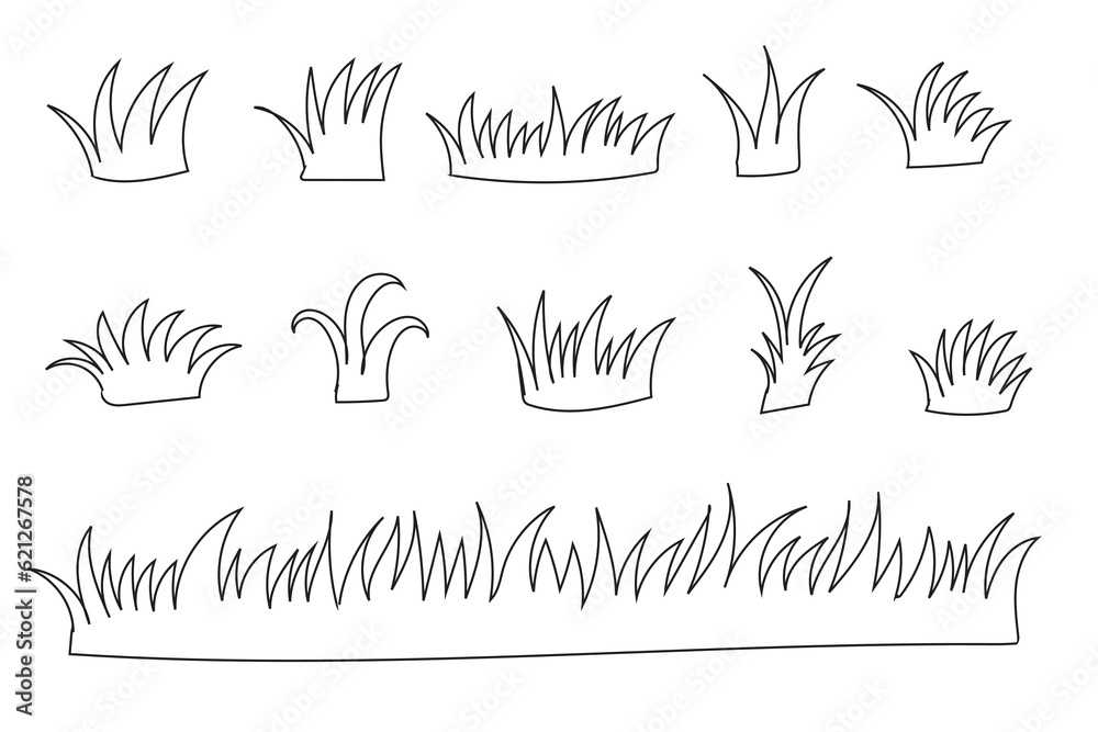 Hand drawn grass silhouette illustration collection. Set of grasses outline illustration. Hand drawn grass silhouette illustration collection. Set of grasses outline illustration.