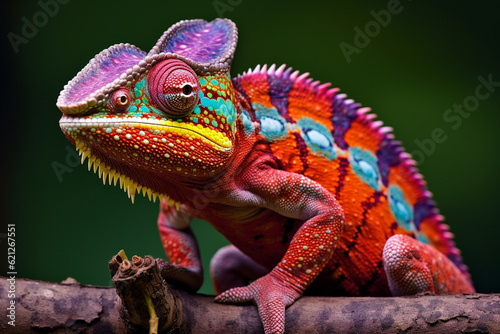 Colourful chameleon on a branch, midjourney, generative, ai, 
