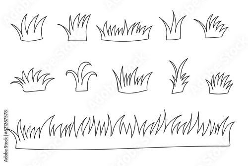 Hand drawn grass silhouette illustration collection. Set of grasses outline illustration.
