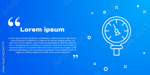 White line Pressure water meter icon isolated on blue background. Vector