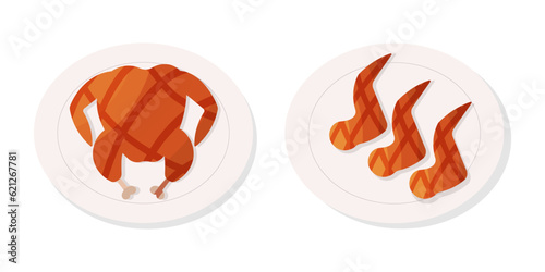 wing chicken whole plate bbq lies set