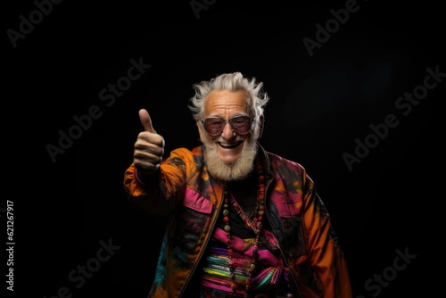 Very Happy Old Man Martial Artist Black Background Studio Photo. Generative AI