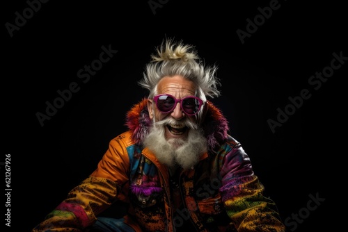 Very Happy Old Man Snowboarder Studio Photo. Generative AI © Ян Заболотний