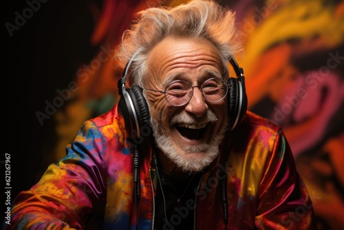 Very Happy Old Man Gamer Studio Photo. Generative AI