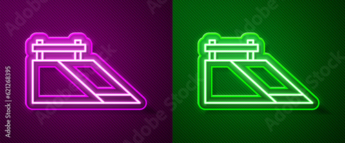 Glowing neon line Skate park icon isolated on purple and green background. Set of ramp, roller, stairs for a skatepark. Extreme sport. Vector