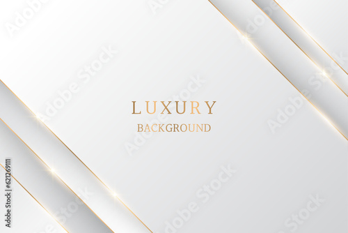 Luxury white background with golden straight line , sparkling star and paper layer in 3d ,origami paper art style for landing page , banner, presentation, poster, vector illustration.