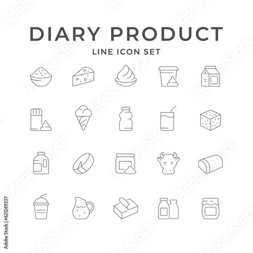 Set line icons of diary product