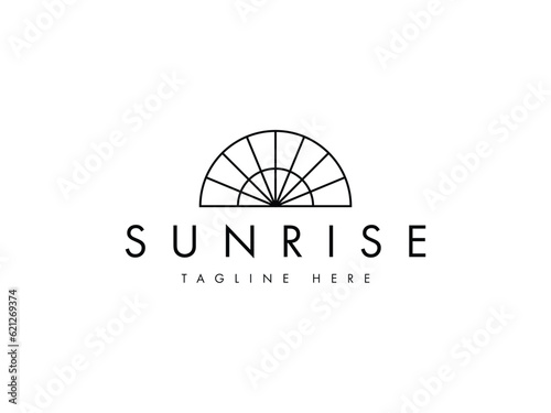 sunrise in the horizon line logo design