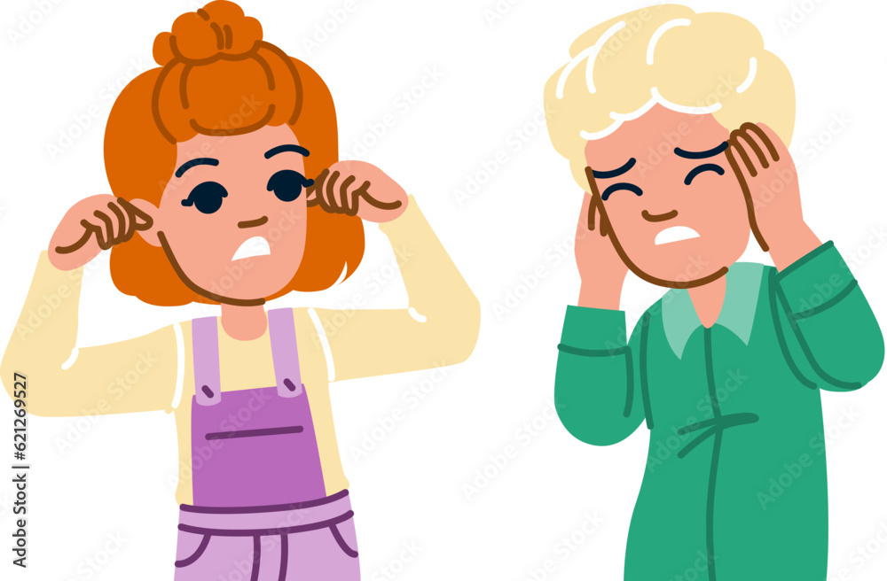 person plugging ears kid vector. loud sound, young unhappy, sad ear person plugging ears kid character. people flat cartoon illustration person plugging ears kid vector. loud sound, young unhappy, sad ear person plugging ears kid character. people flat cartoon illustration