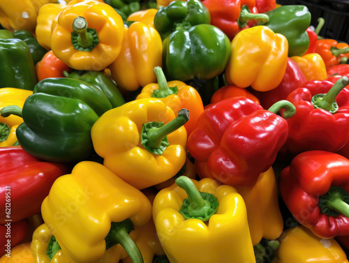 Background of red, yellow and green bell peppers