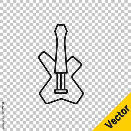 Black line Electric bass guitar icon isolated on transparent background. Vector
