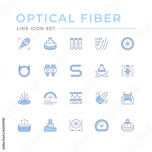 Set color line icons of optical fiber