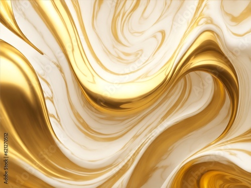 Abstract marble texture wall surface white gold ink pattern. Digital painting illustration created with Generative AI technology.