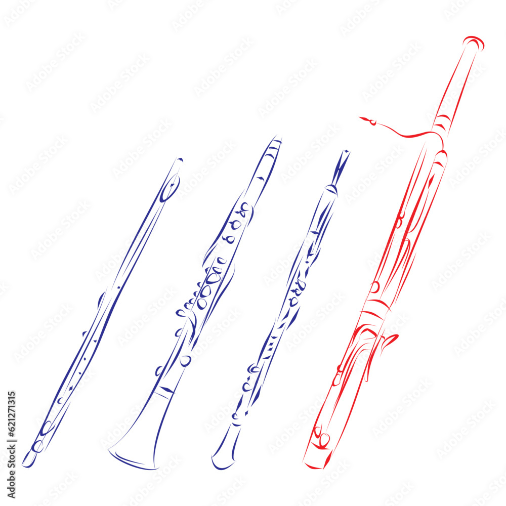 Continuous line drawing of a bassoon with the wind instruments family, isolated on white. Hand