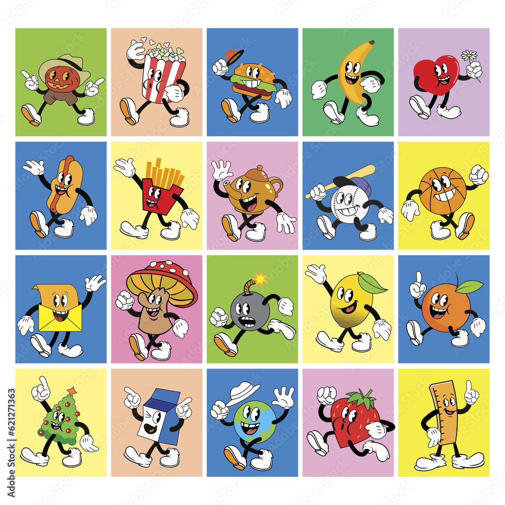 Obraz premium Set of different vintage 1940s mascots