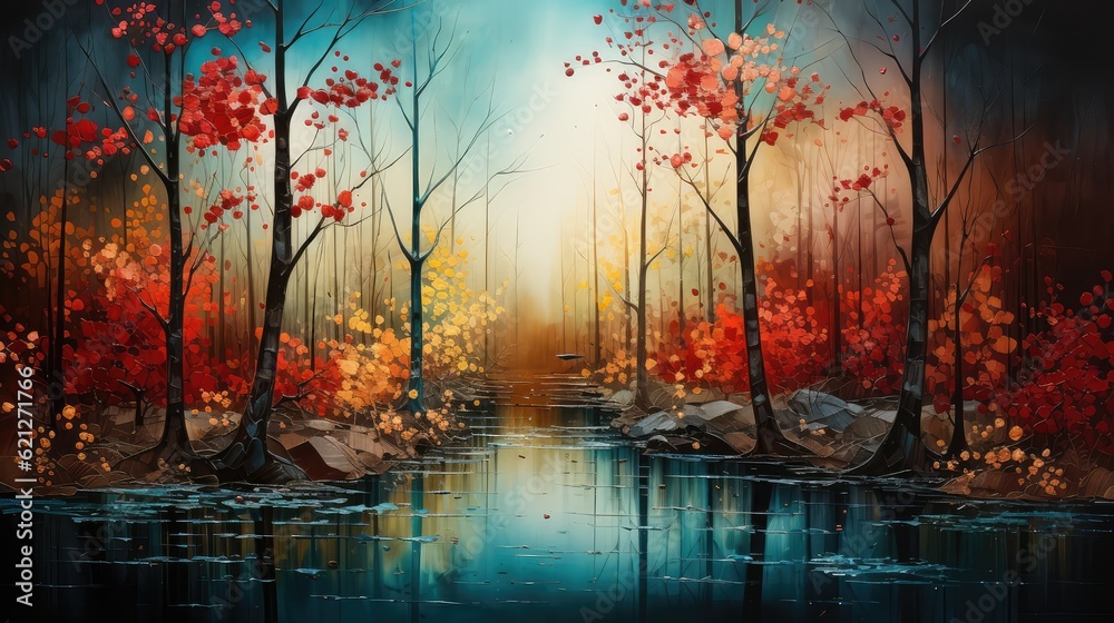 autumn trees digital painting 
