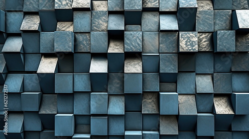 Metal cubes background. Blue metallic blocks mosaic wall. Created with generative Ai © Scovad