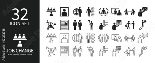 Icon set related to career change and employment