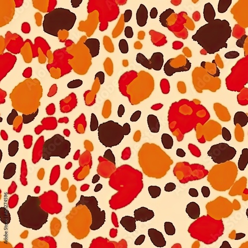 Orange leopard jaguar fur texture repeating seamless pattern. AI illustration. Modern panther animal fabric textile print design. .