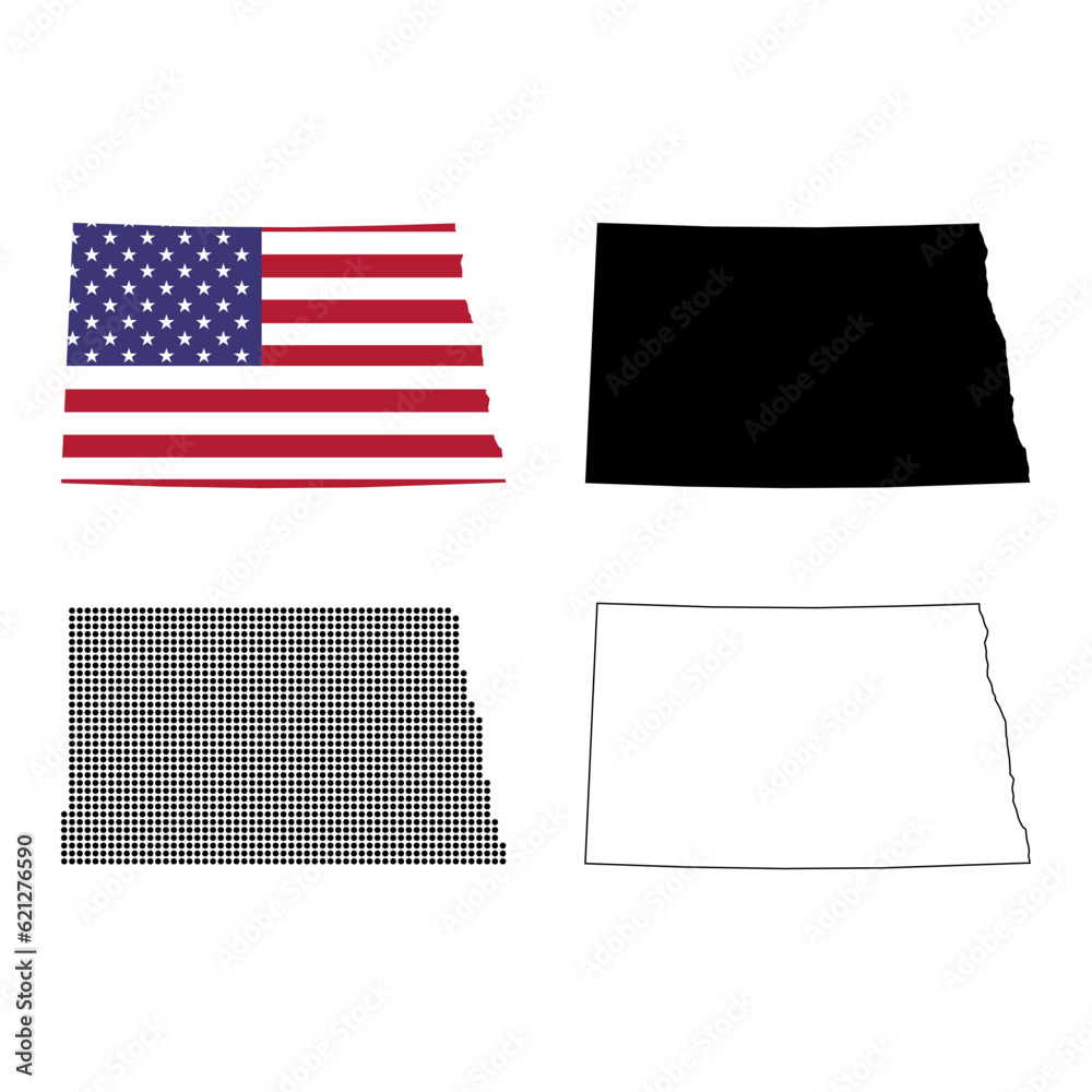 Set of North Dakota map, united states of america. Flat concept icon vector illustration