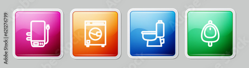 Set line Electric boiler, Washer, Toilet bowl and urinal or pissoir. Colorful square button. Vector