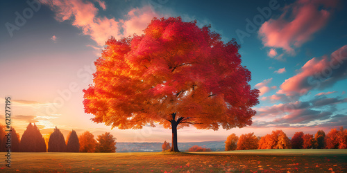 Autumn Landscape with Solitary Tree on Mountain Serene Autumn Mountain Scene with Lone Tree Majestic Autumn Landscape Featuring a Solitary Tree on a Mountain AI Generated