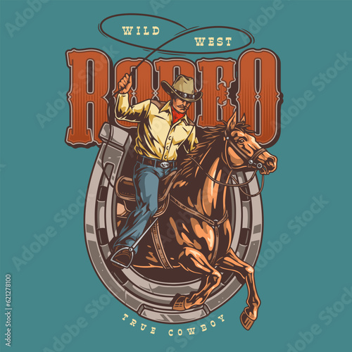 Wild west rodeo sticker colorful