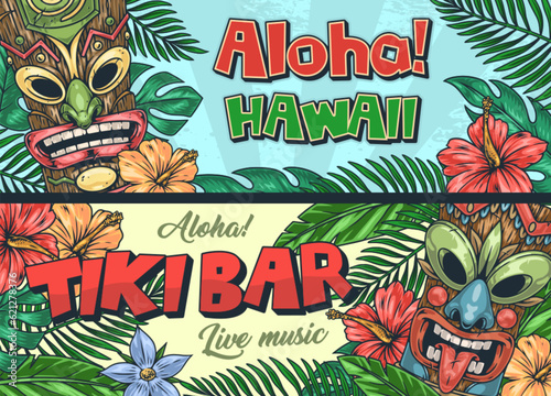 Hawaii weekend set banners colorful