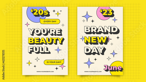 2 Retro Posters in Pink, Purple and Yellow Colors. You can change texts and colors as you wish.