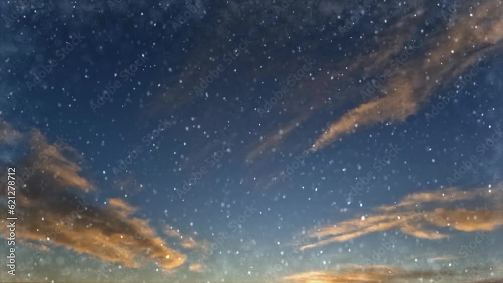 timelapse of the sky with falling snow on beautiful sundown timelapse of the sky with falling snow on beautiful sundown
