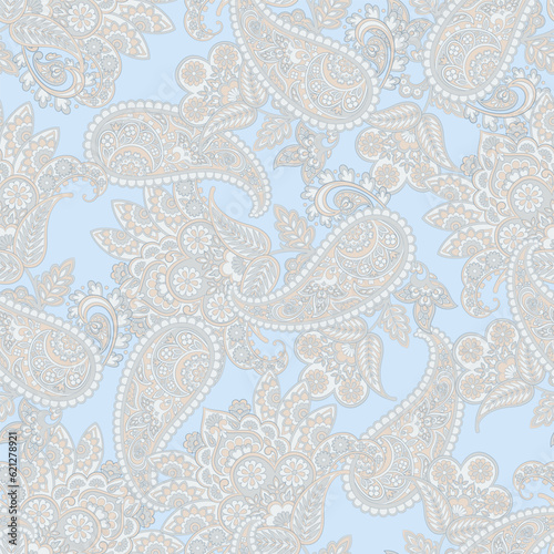 Paisley seamless vector pattern with flowers in indian style. 