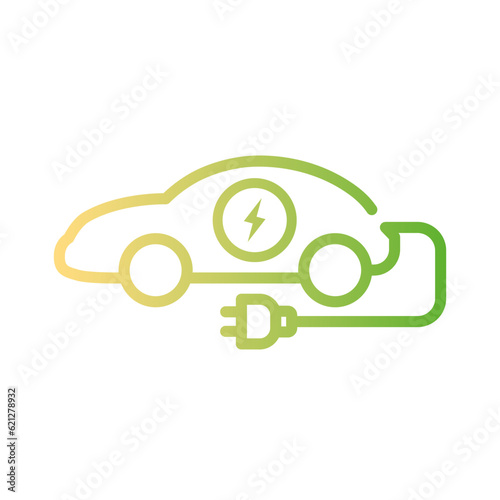 Electric car icon. Hybrid vehicle pictogram. Line electric car with piug vector icon symbol. Eco energy auto
