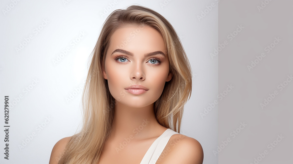 Bela jovem loira com pele perfeita, tocando seu rosto. Tratamento facial. Conceito de cosmetologia, beleza e spa. isolado no fundo branco Bela jovem loira com pele perfeita, tocando seu rosto. Tratamento facial. Conceito de cosmetologia, beleza e spa. isolado no fundo branco