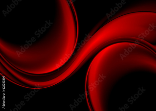Red smooth blurred waves abstract elegant background. Vector design