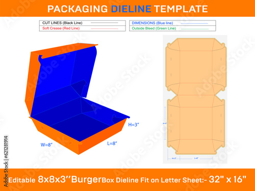 8x8x3'' Burger Box Dieline Template