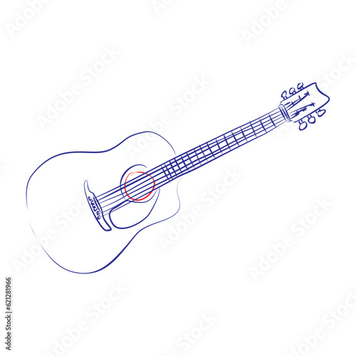 Continuous line drawing of a classical guitar. Hand drawn, vector illustration music concept