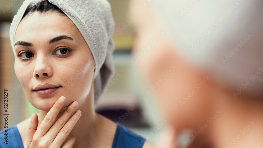 Daily facial care in the mirror Daily facial care in the mirror
