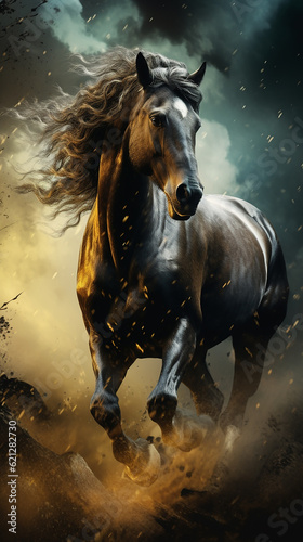cavalo correndo determinado na  floresta © Alexandre