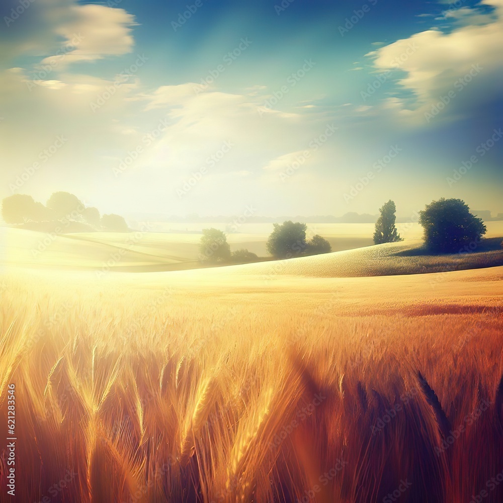 beautiful idyllic landscape of grain field