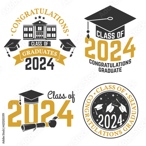 Set of Vector Class of 2024 badges Concept for shirt, print, seal, overlay or stamp, greeting, invitation card. Typography design- stock vector.