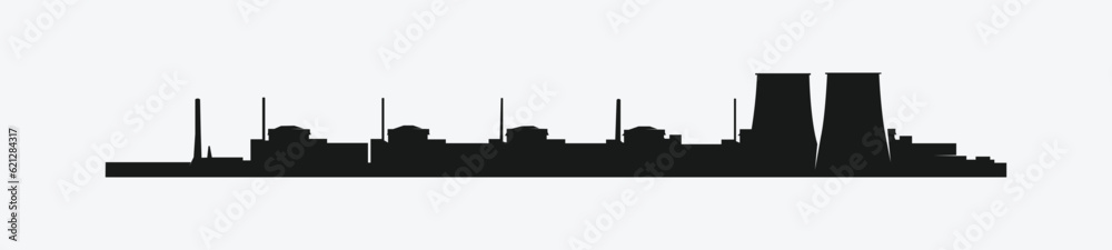 Vector silhouette of a large nuclear power plant