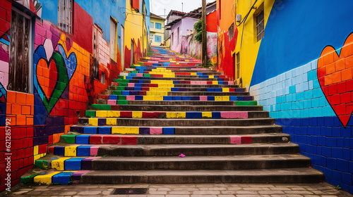 degraus coloridos em favela no brasil  photo