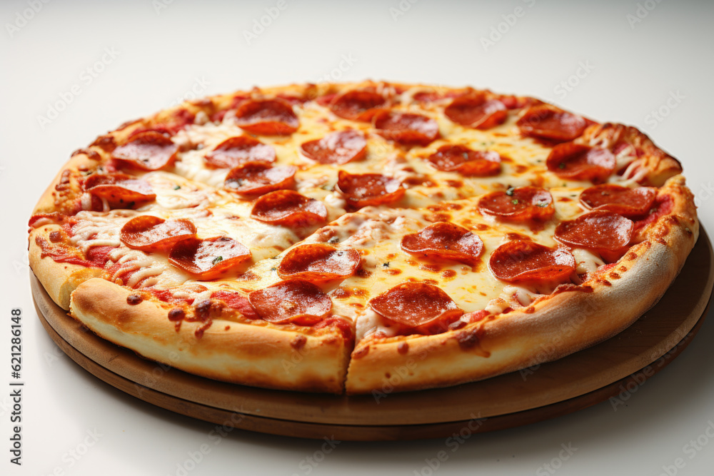 Pepperoni pizza on white background. Generative AI