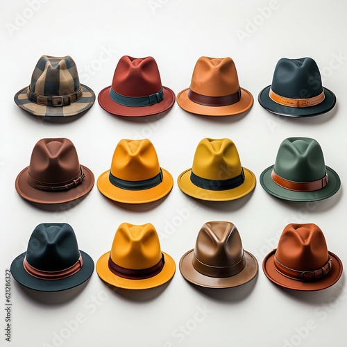 Collection of Different Men's Hats Isolated on White Background. Generative ai